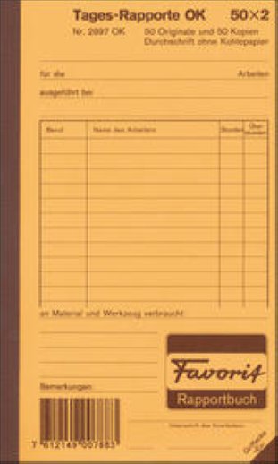 Favorit Tagesrapporte 11 x 19 cm OK 50x2