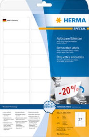 Herma Etiketten wiederablösbar 63.5x29.6mm à 25