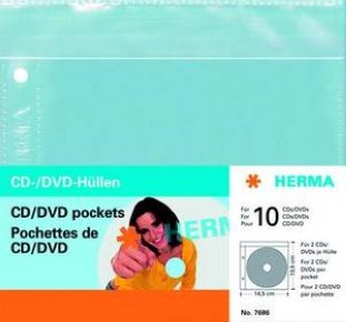 Herma CD/DVD Zeigetaschen PP für 2 CDs pro Hülle 2-Loch