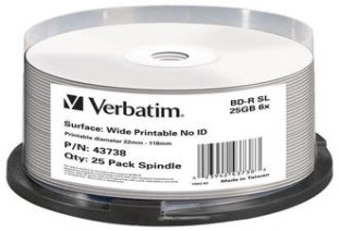 Verbatim BluRay BD-R 6x 25GB Printable Spindel à 25