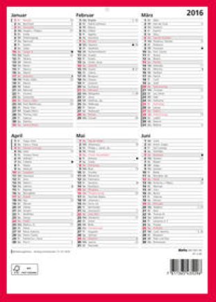 Biella Wandkalender 2016 6 Monate/1 Seite 21x29.7cm